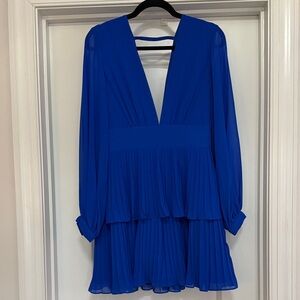 Gianni Bini Blue Pleated Chiffon Mini Dress Long Sleeve Size 6